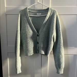 Hudson Jeans Cropped V-Neck Button Cardigan - Sage Green